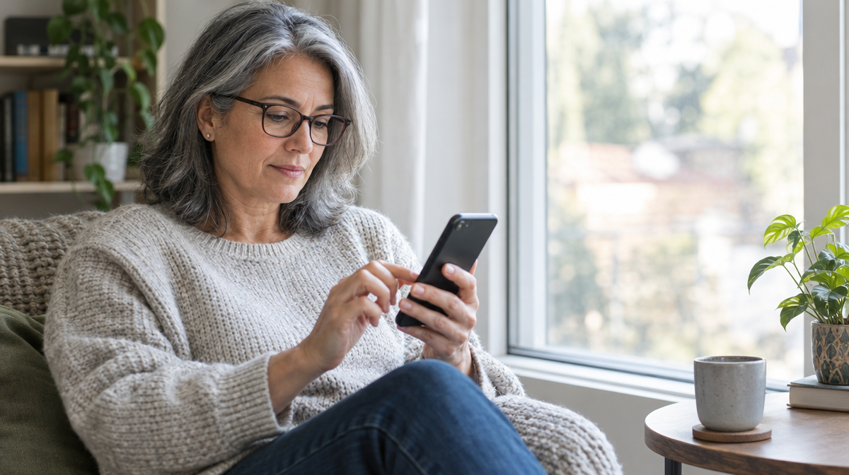 Person checking privacy settings on a smartphone at home